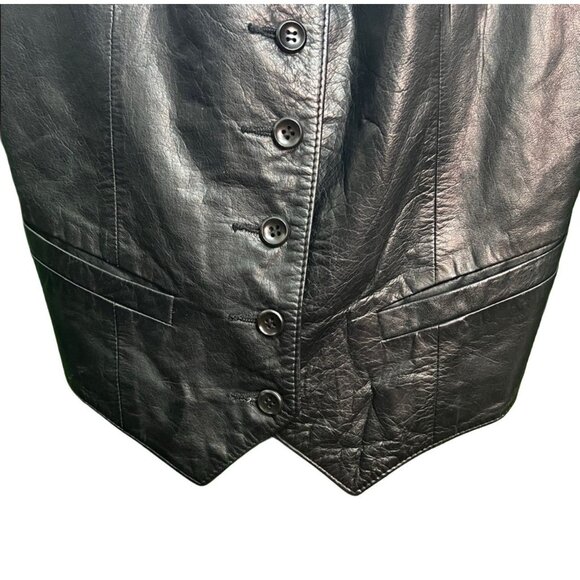 Beged-Or Black Leather Couturier Fine Leather Italia Biker Vest Sz 6 1980s 80s - Picture 3 of 7